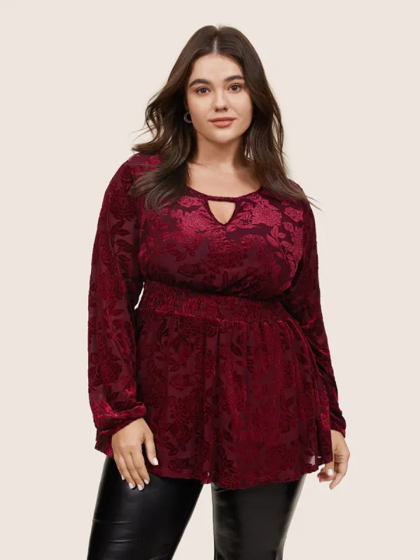 Velvet Keyhole Crochet Lace Blouse sold by Bloomchic