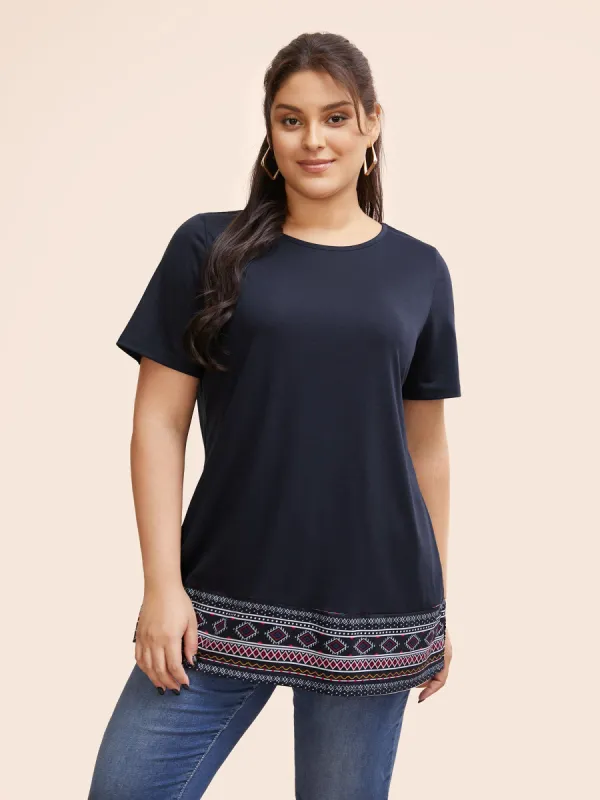 Crew Neck Bandana Patchwork Split Hem T-shirt sold by Bloomchic