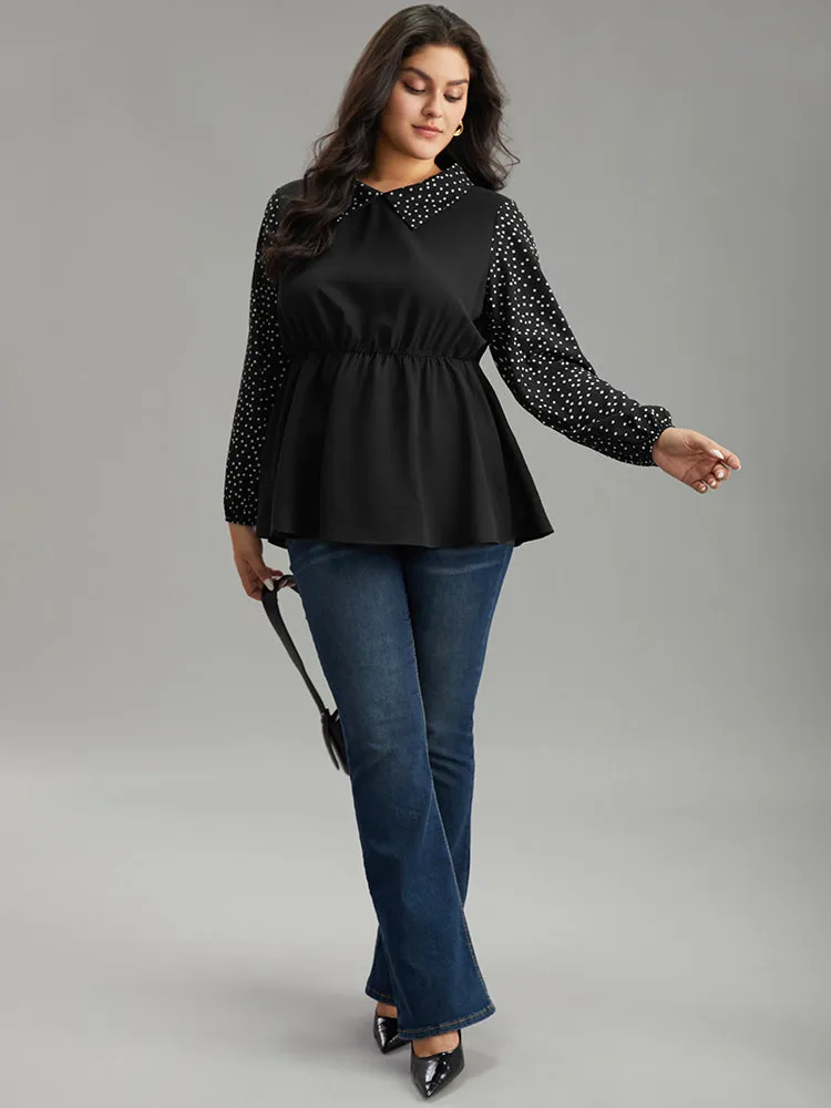 Polka Dot Patchwork Lapel Collar Elastic Waist Blouse sold by Bloomchic product image thumbnail 4