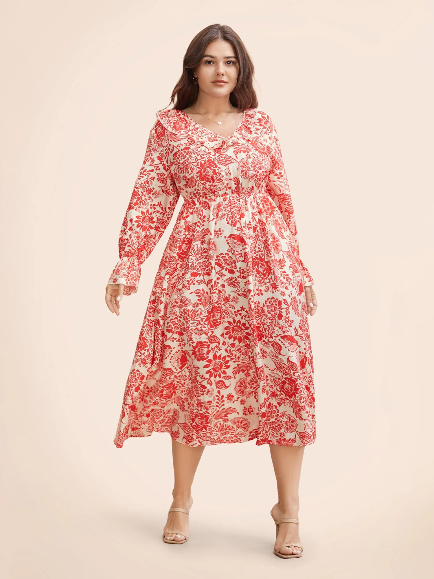 Floral Lantern Sleeve Ruffle Trim Dress sold by Bloomchic