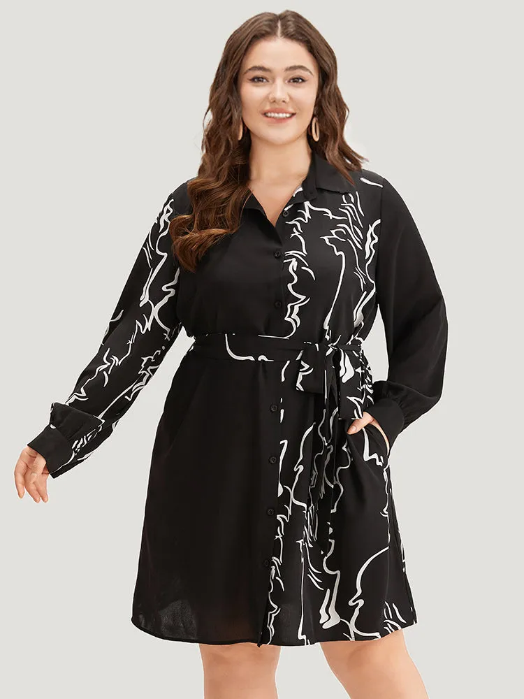 Graphic Shirt Collar Pocket Button Through Belted Dress sold by Bloomchic product image thumbnail 5