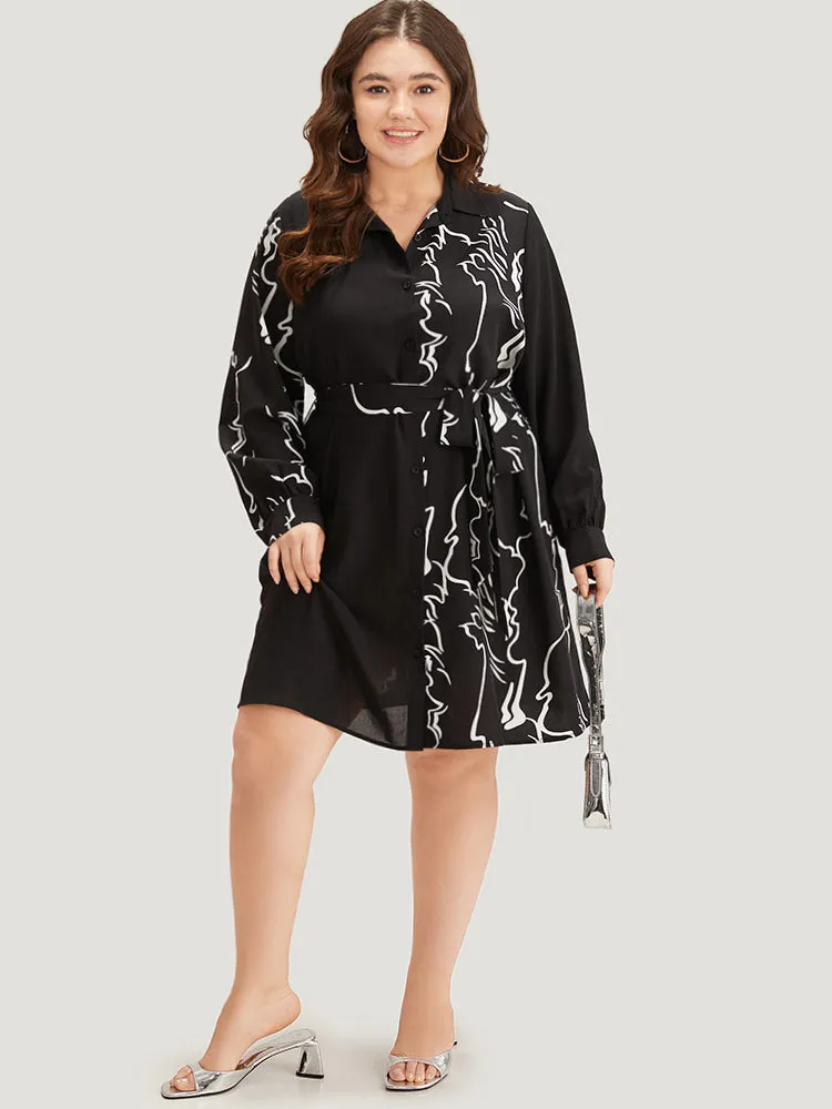 Graphic Shirt Collar Pocket Button Through Belted Dress sold by Bloomchic product image thumbnail 2