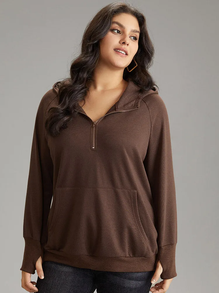 Plain Thumb Hole Hooded Kangaroo Pocket Sweatshirt sold by Bloomchic