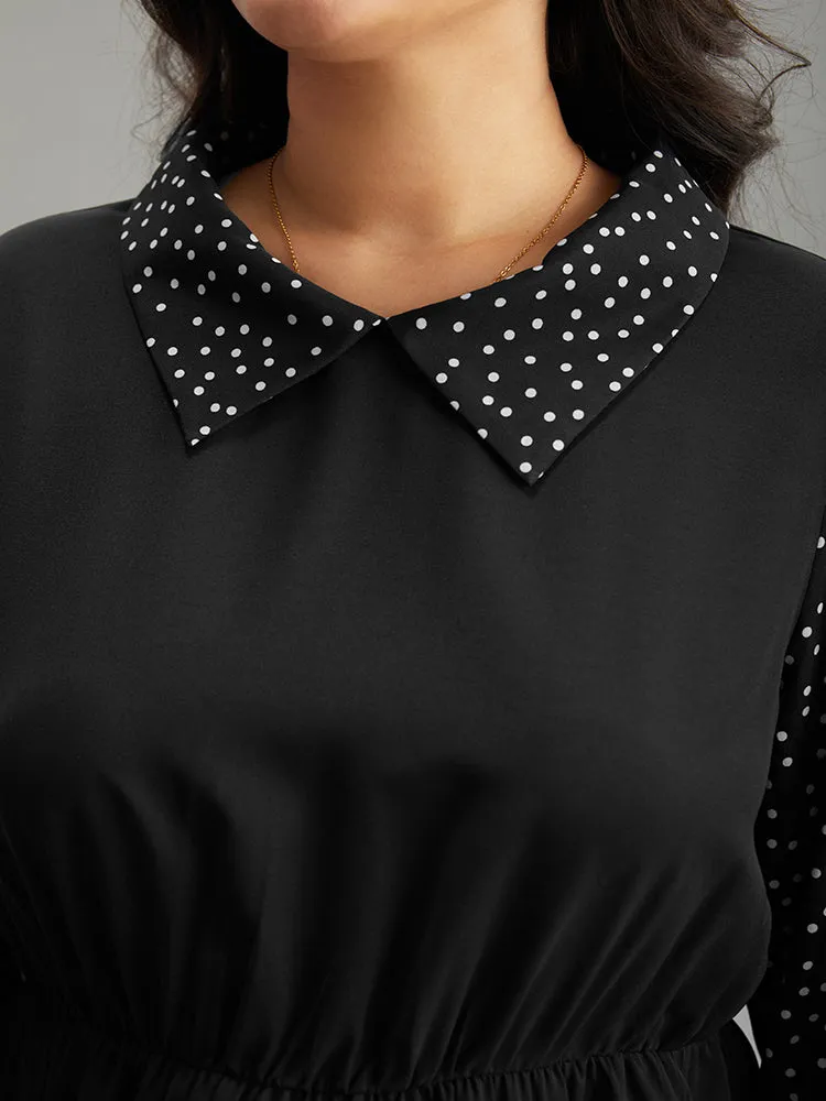 Polka Dot Patchwork Lapel Collar Elastic Waist Blouse sold by Bloomchic product image thumbnail 5