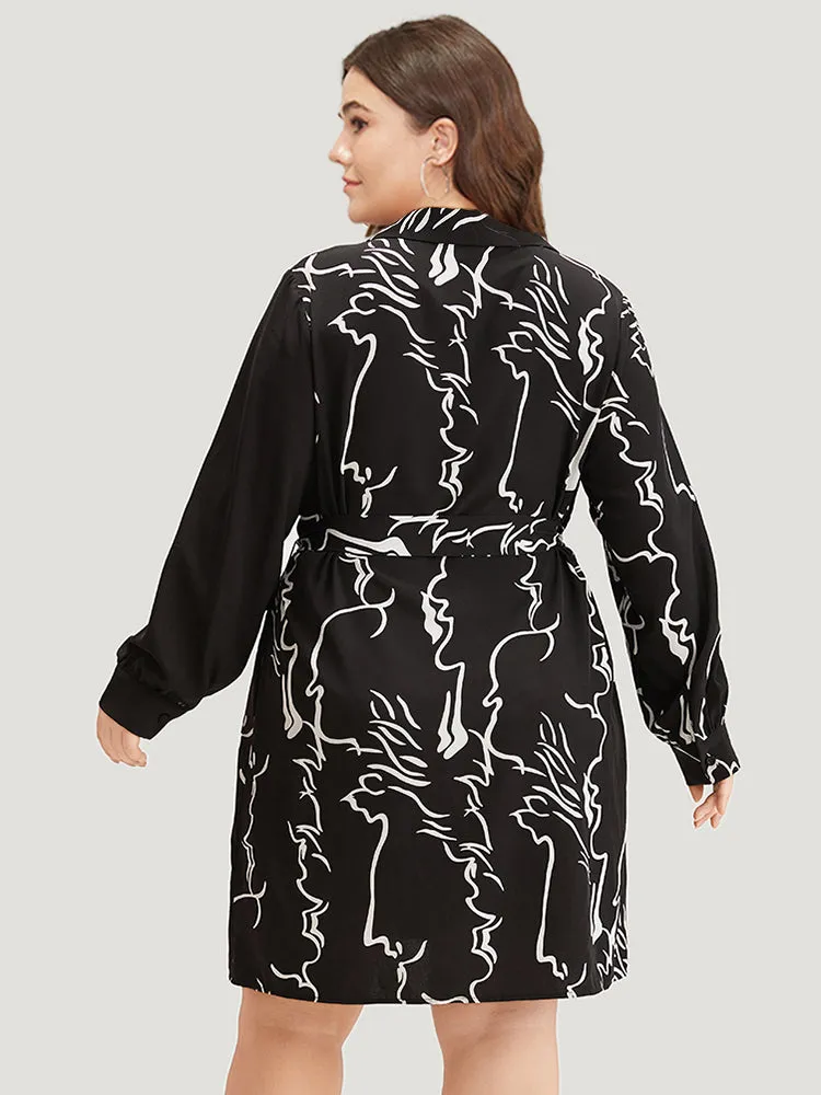 Graphic Shirt Collar Pocket Button Through Belted Dress sold by Bloomchic product image thumbnail 3