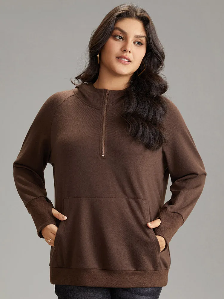 Plain Thumb Hole Hooded Kangaroo Pocket Sweatshirt sold by Bloomchic product image thumbnail 2