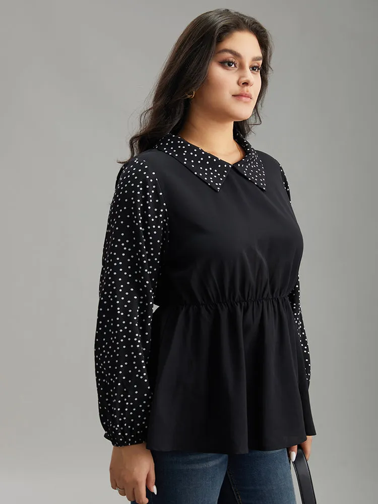 Polka Dot Patchwork Lapel Collar Elastic Waist Blouse sold by Bloomchic product image thumbnail 3