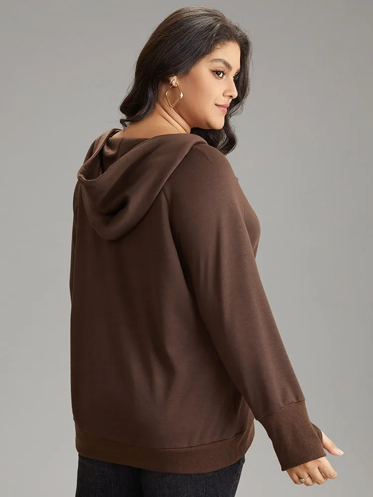Plain Thumb Hole Hooded Kangaroo Pocket Sweatshirt sold by Bloomchic product image thumbnail 5