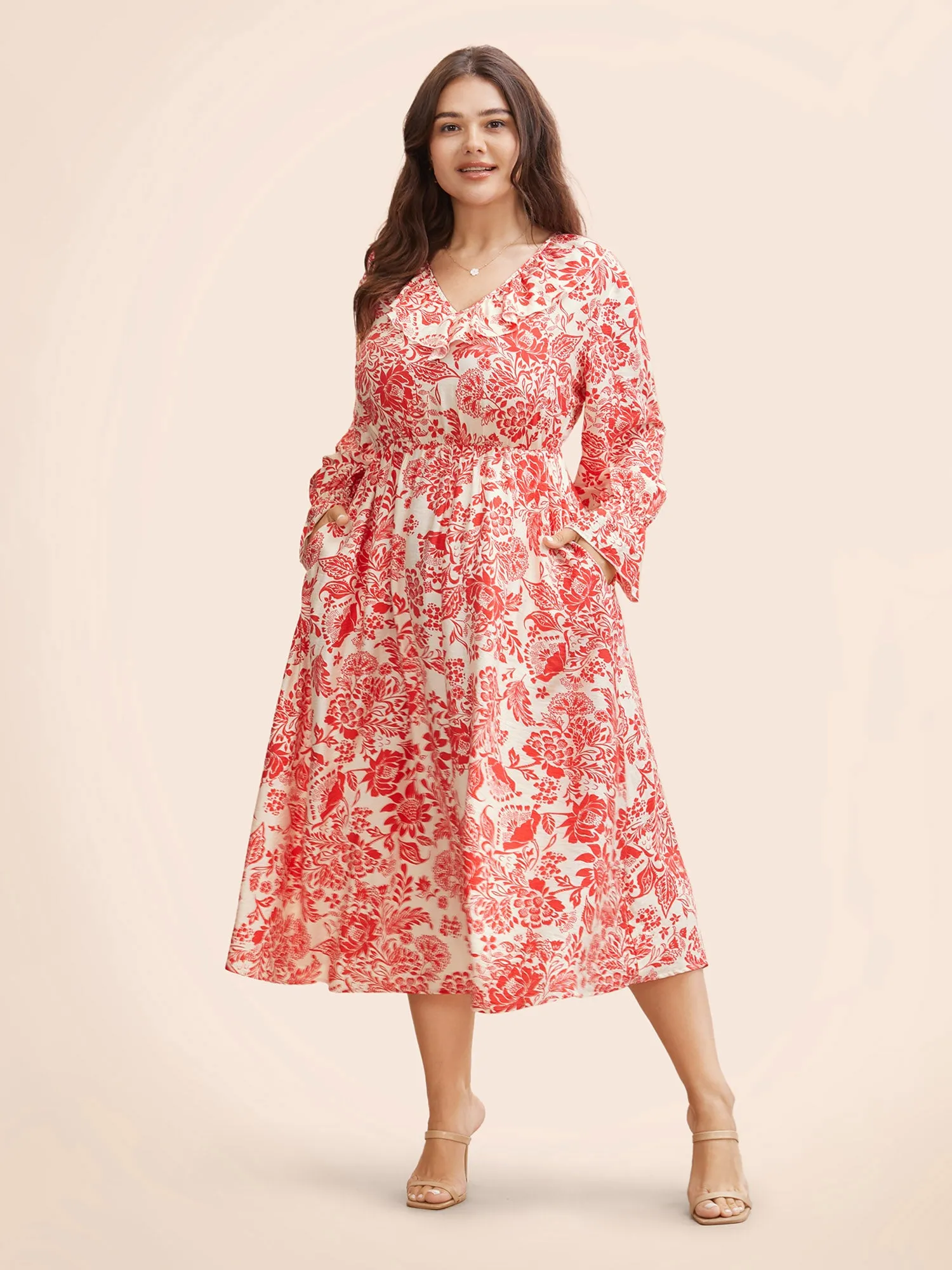 Floral Lantern Sleeve Ruffle Trim Dress sold by Bloomchic product image thumbnail 2