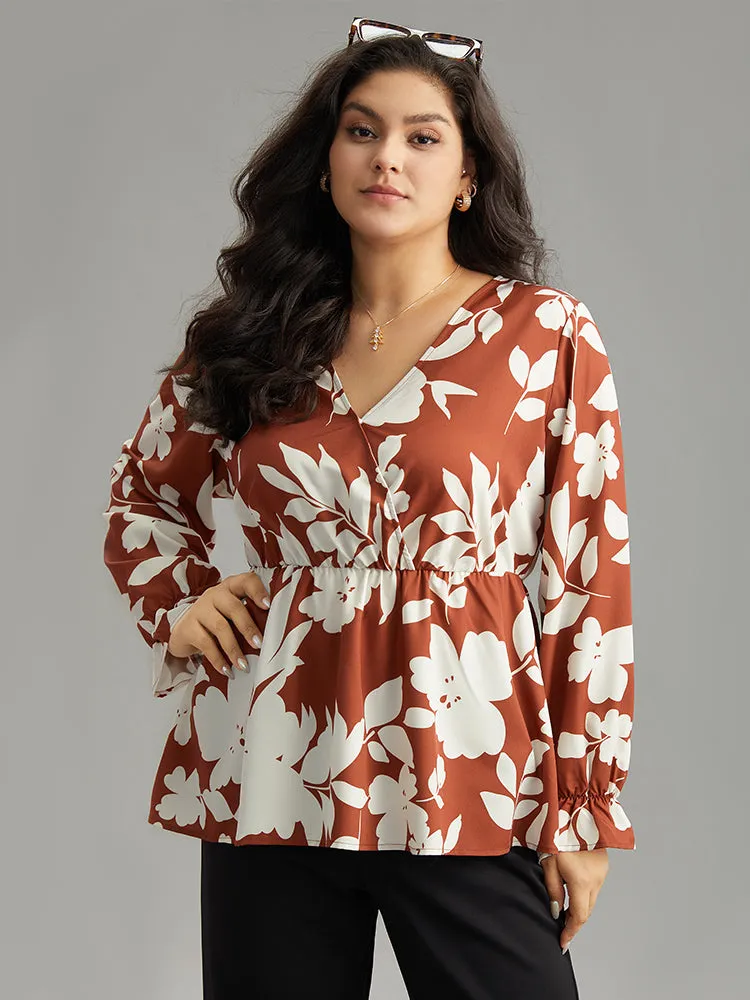 Silhouette Floral Print Elastic Waist Blouse sold by Bloomchic