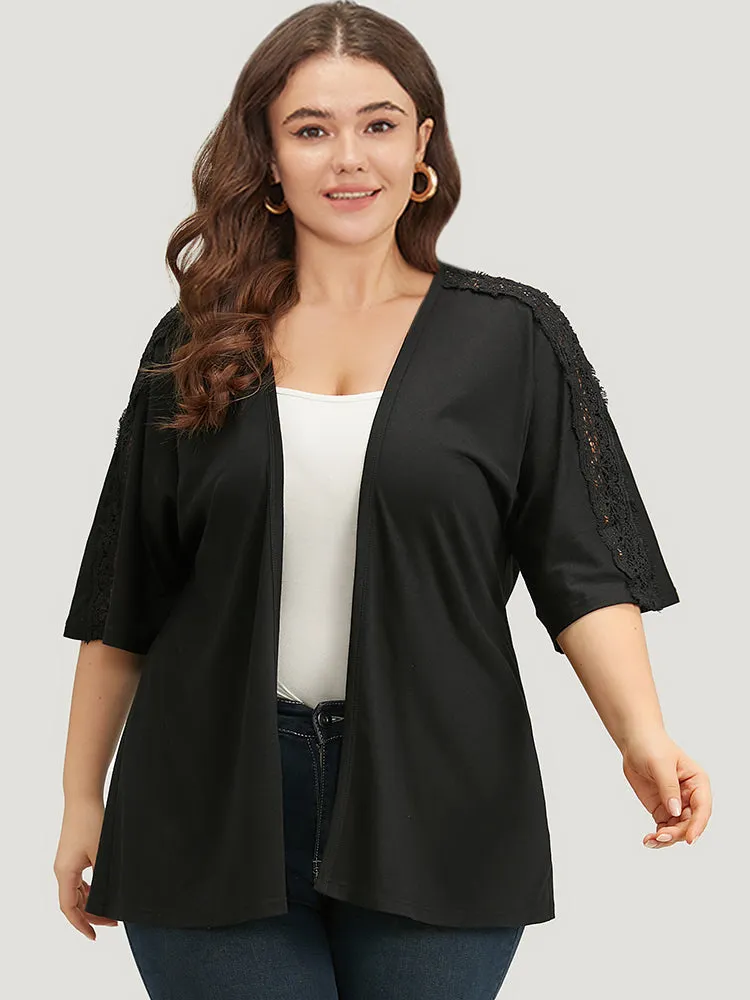 Halloween Supersoft Essentials Plain Lace Panel Open Front Kimono sold by Bloomchic