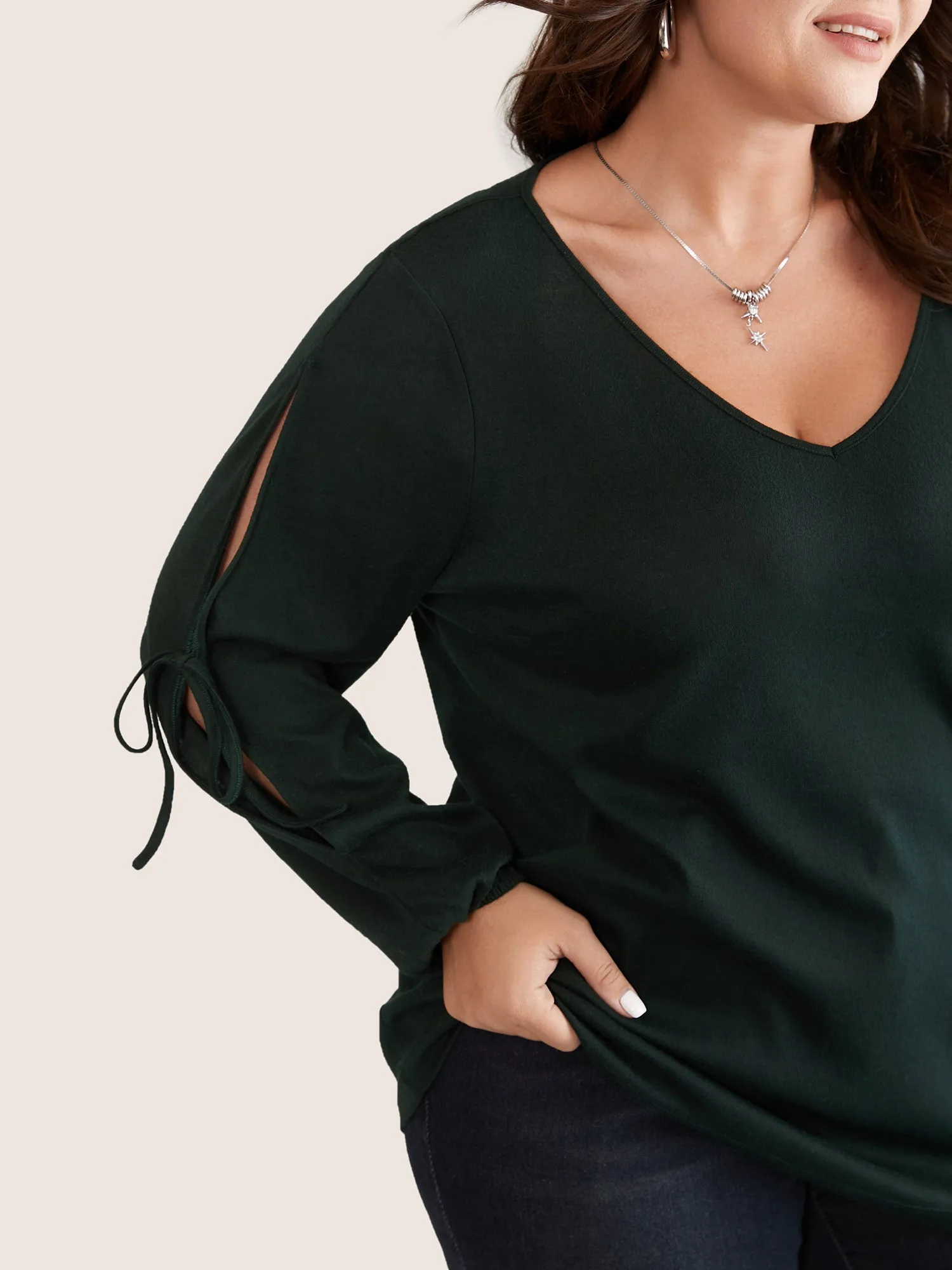 Solid V Neck Knot Ties T-shirt sold by Bloomchic product image thumbnail 3