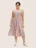 Contrast Striped Shirred Ruffle Hem Midi Dress sold by Bloomchic