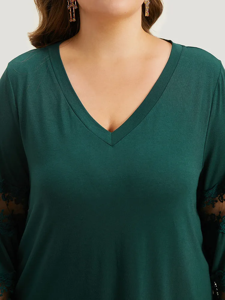 Halloween Crochet Lace Mesh V Neck Lantern Sleeve T-shirt sold by Bloomchic product image thumbnail 5