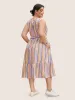 Contrast Striped Shirred Ruffle Hem Midi Dress sold by Bloomchic