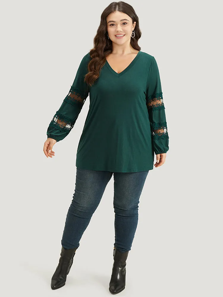 Halloween Crochet Lace Mesh V Neck Lantern Sleeve T-shirt sold by Bloomchic product image thumbnail 4