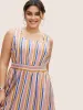 Contrast Striped Shirred Ruffle Hem Midi Dress sold by Bloomchic