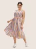 Contrast Striped Shirred Ruffle Hem Midi Dress sold by Bloomchic