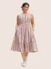 Contrast Striped Shirred Ruffle Hem Midi Dress sold by Bloomchic
