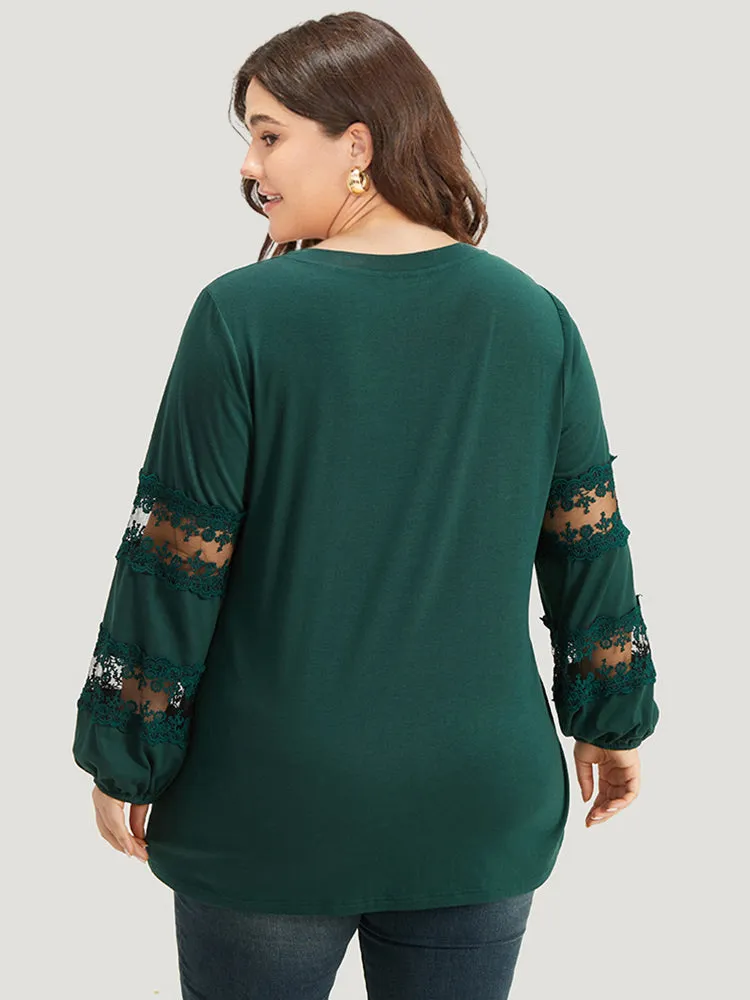 Halloween Crochet Lace Mesh V Neck Lantern Sleeve T-shirt sold by Bloomchic product image thumbnail 2