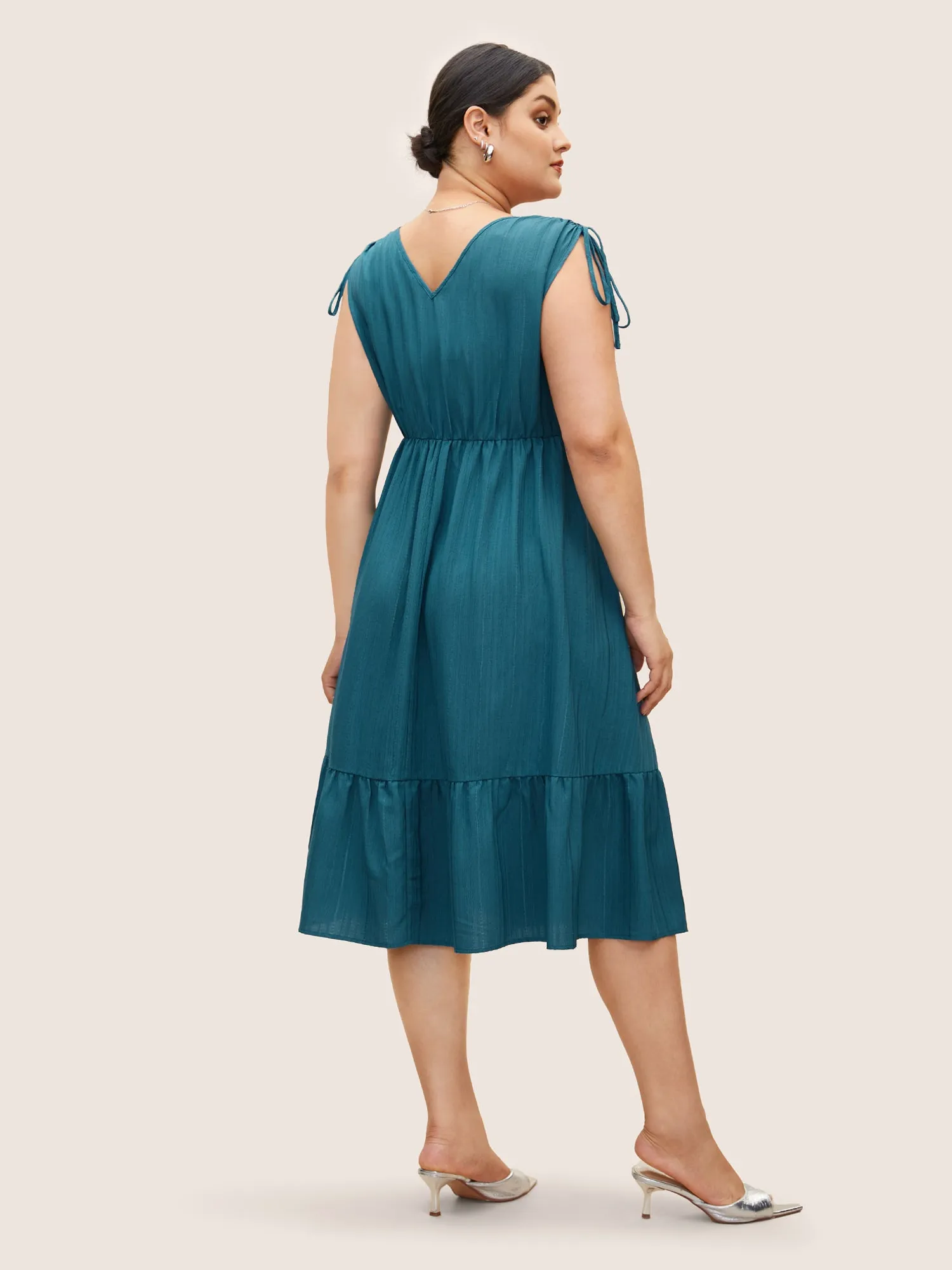Plain Textured Drawstring Ruffle Hem Dress sold by Bloomchic product image thumbnail 2