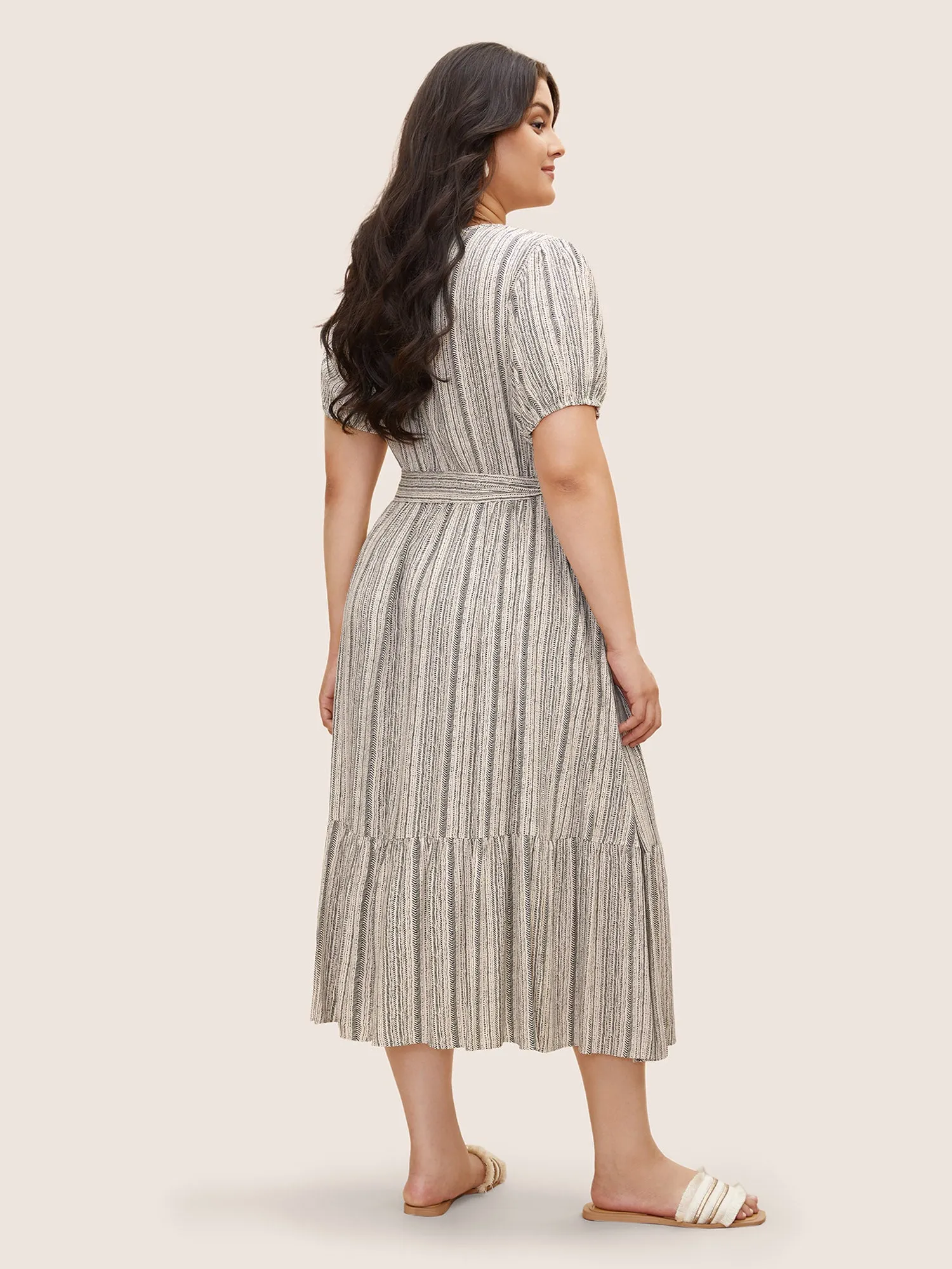 Striped Wrap Ruffle Hem Belted Dress sold by Bloomchic product image thumbnail 3