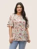 Floral Print Tiered Flutter Sleeve Blouse sold by Bloomchic