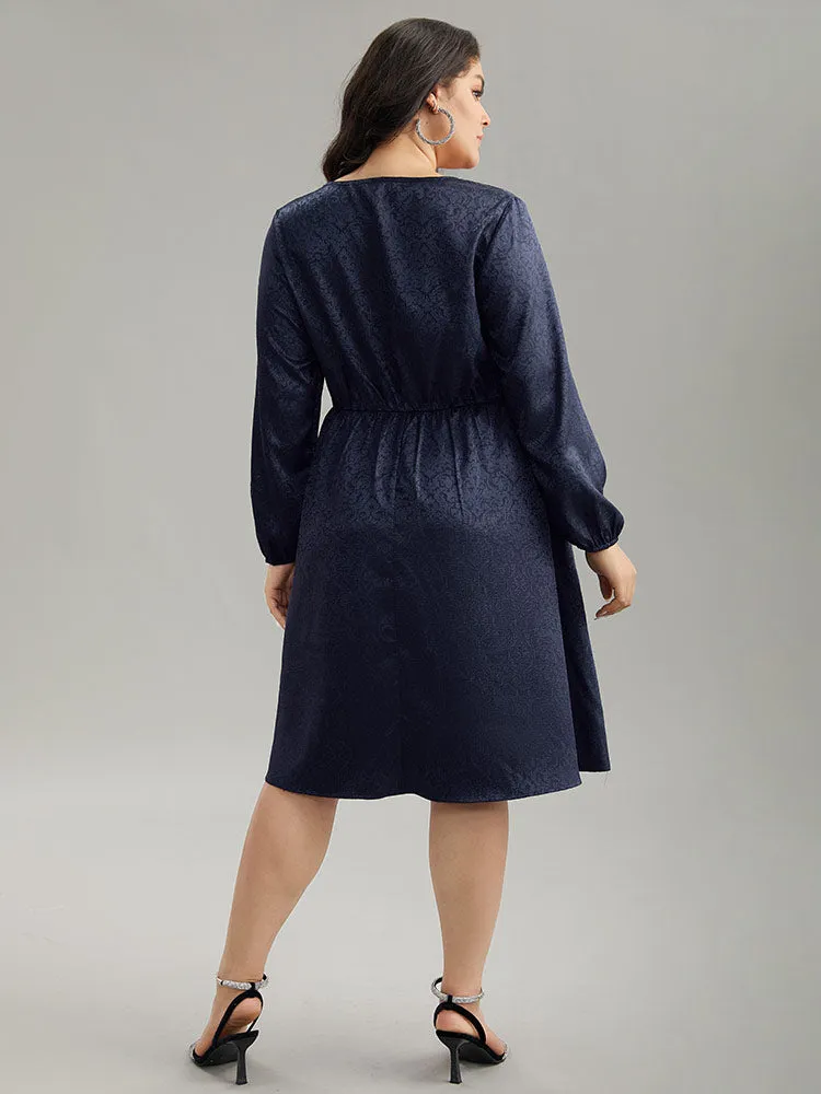 Plain Textured Notched Lantern Sleeve Dress sold by Bloomchic product image thumbnail 3