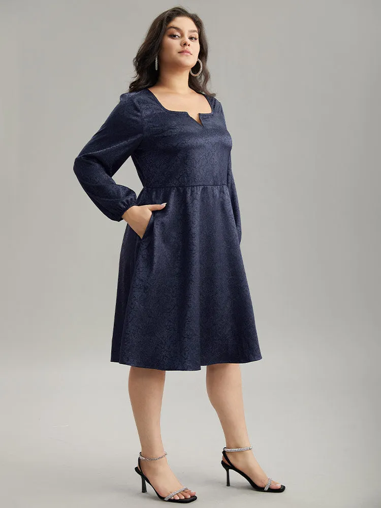 Plain Textured Notched Lantern Sleeve Dress sold by Bloomchic product image thumbnail 4