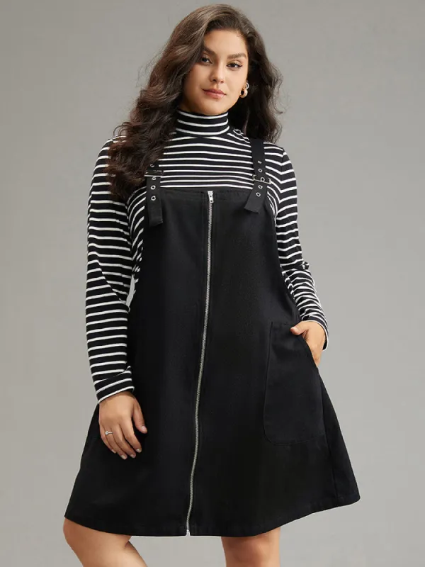 Twill Zipper Adjustable Straps Dress sold by Bloomchic