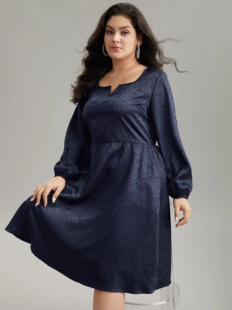 Plain Textured Notched Lantern Sleeve Dress sold by Bloomchic product image thumbnail 5