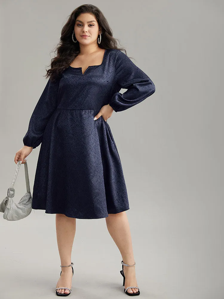 Plain Textured Notched Lantern Sleeve Dress sold by Bloomchic product image thumbnail 2