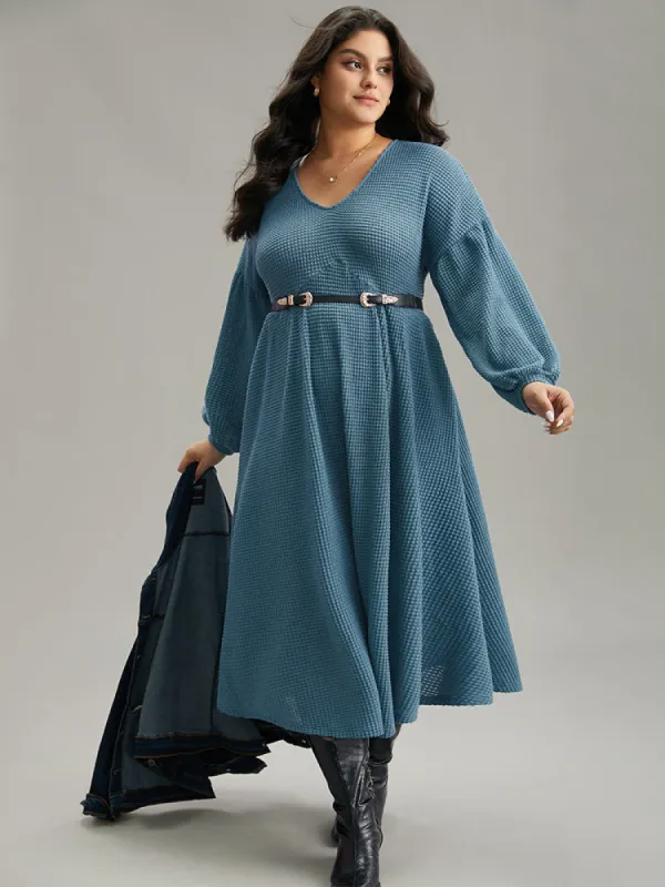 Solid Waffle Knit Pocket Lantern Sleeve Dress sold by Bloomchic