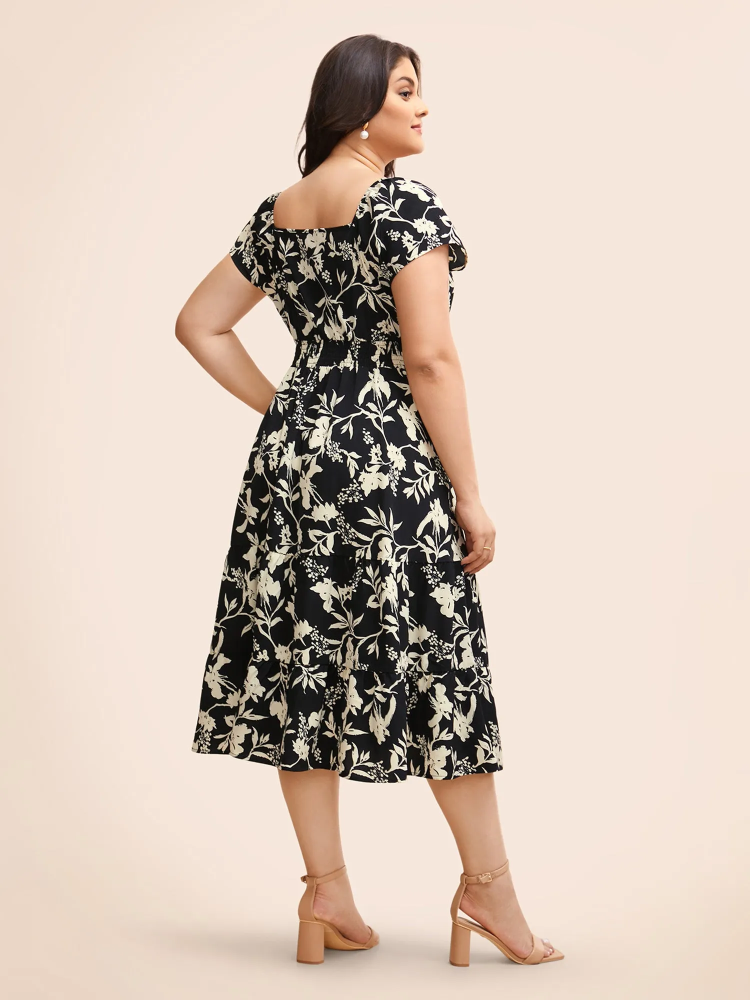Silhouette Floral Print Ruffle Cap Sleeve Dress sold by Bloomchic product image thumbnail 3