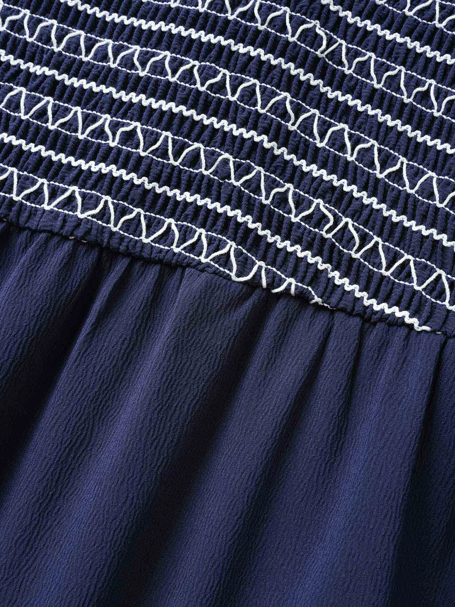 Square Neck Woven Ribbon Gathered Shirred Dress sold by Bloomchic product image thumbnail 5