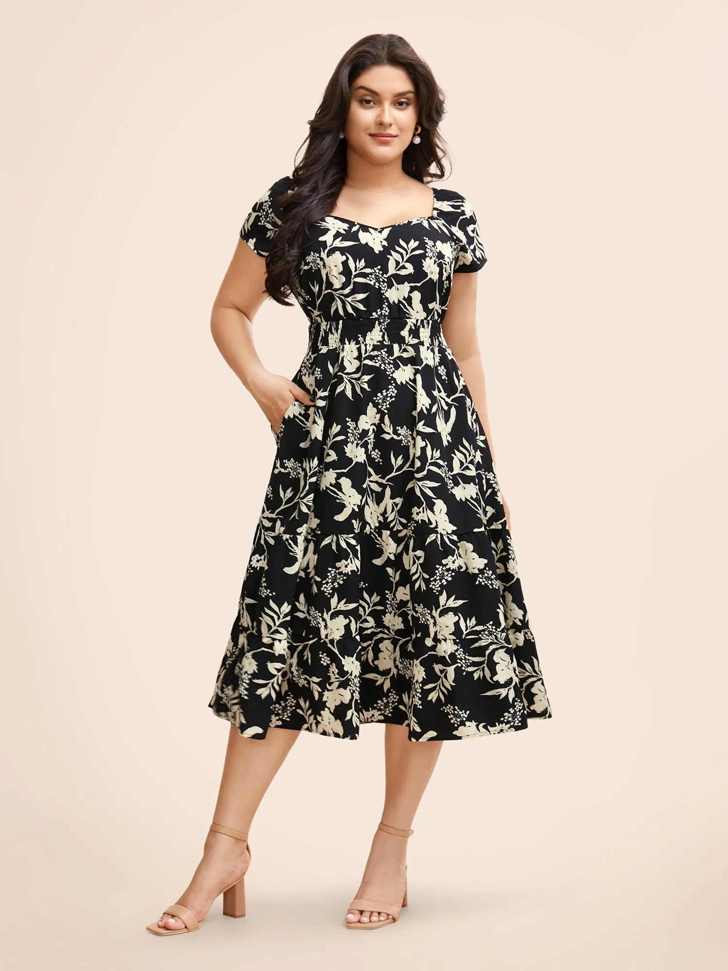 Silhouette Floral Print Ruffle Cap Sleeve Dress sold by Bloomchic product image thumbnail 2