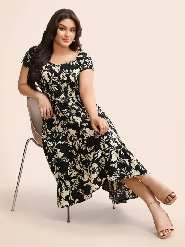 Silhouette Floral Print Ruffle Cap Sleeve Dress sold by Bloomchic