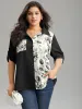 Silhouette Floral Print Twill Shirt Collar Contrast Blouse sold by Bloomchic