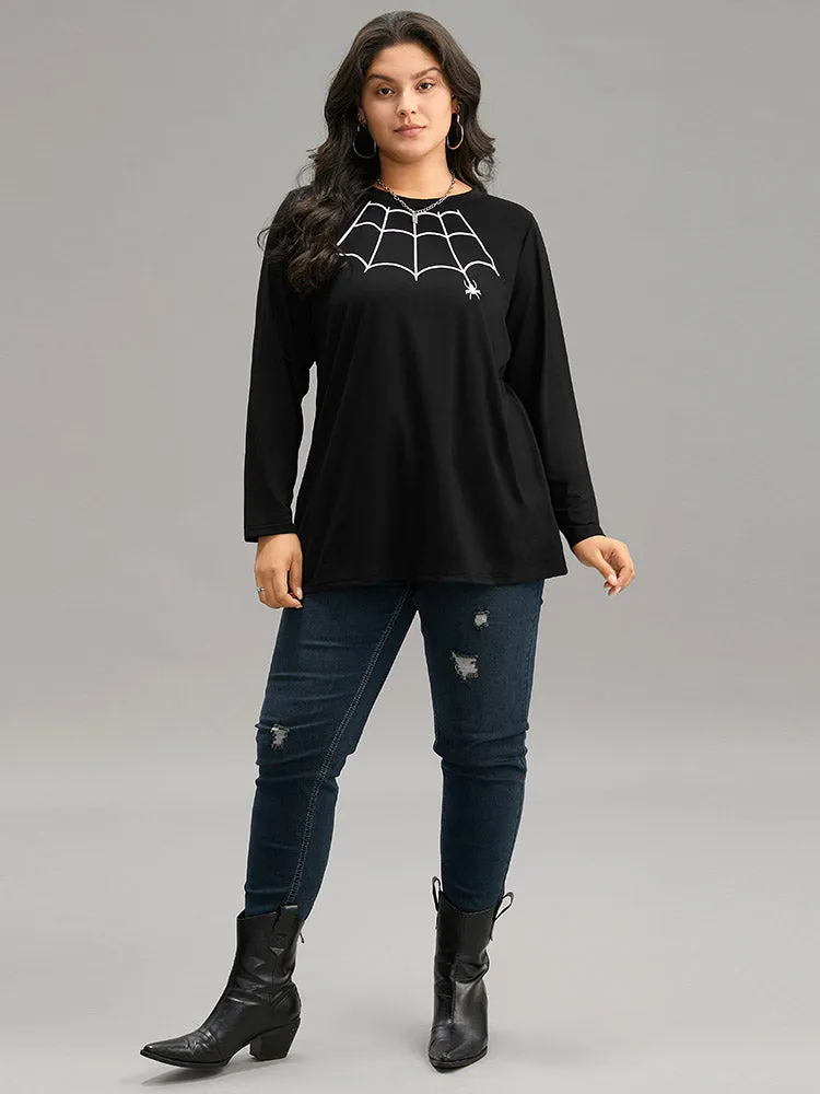 Halloween Spider Web Print Round Neck T-shirt sold by Bloomchic product image thumbnail 4