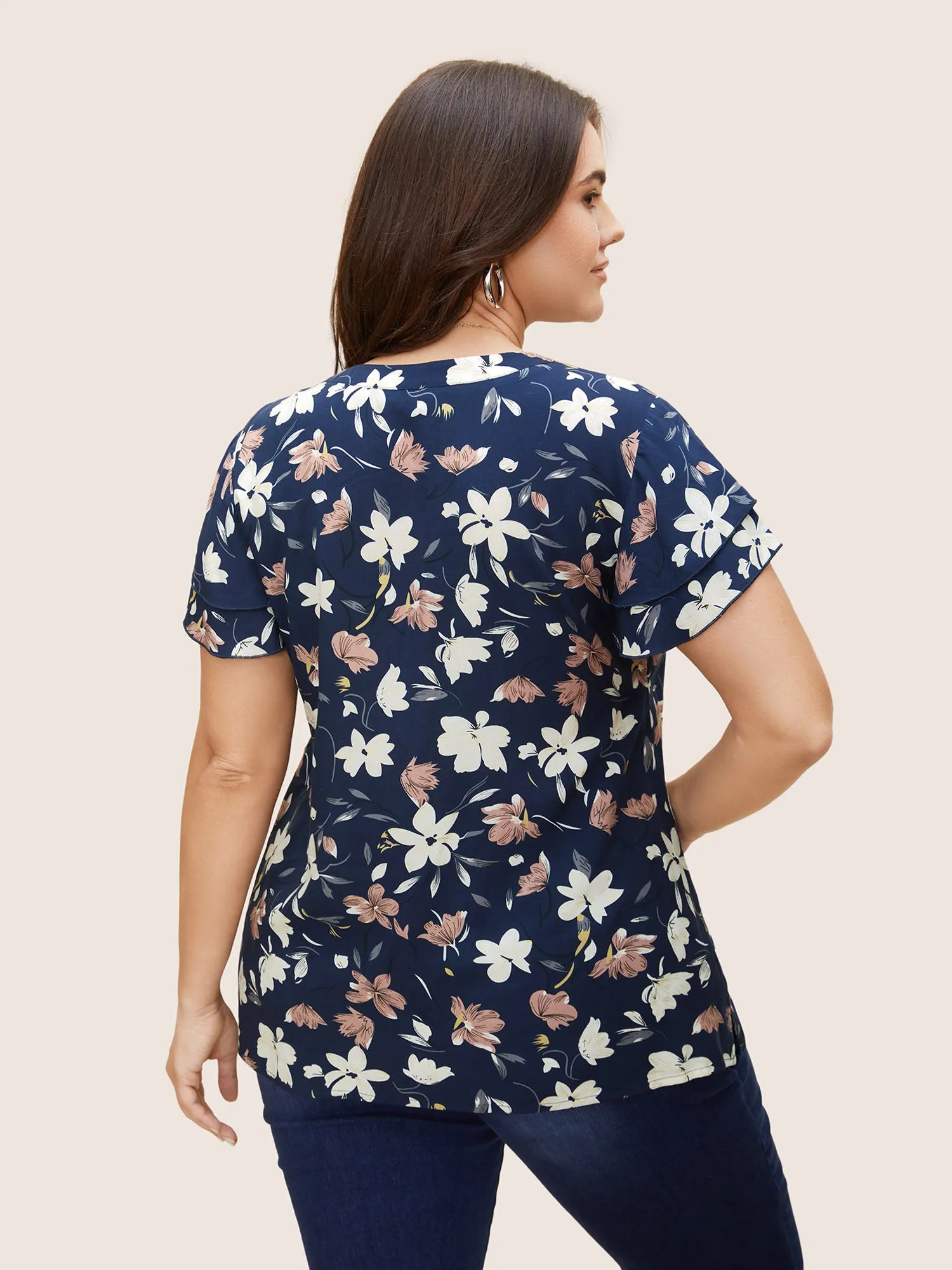 Floral Print Tiered Ruffle Sleeve Pleated Blouse sold by Bloomchic product image thumbnail 4