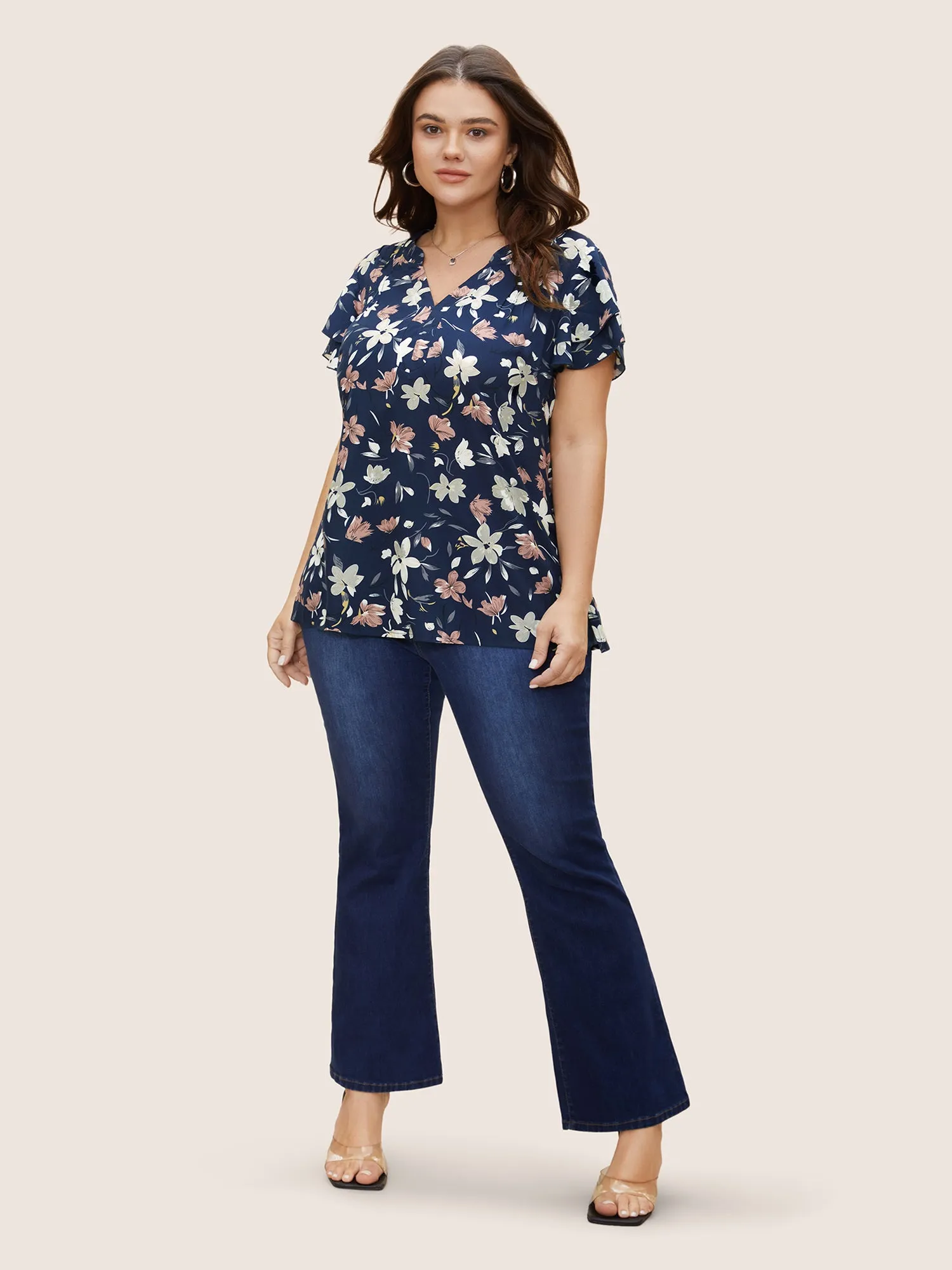 Floral Print Tiered Ruffle Sleeve Pleated Blouse sold by Bloomchic product image thumbnail 2