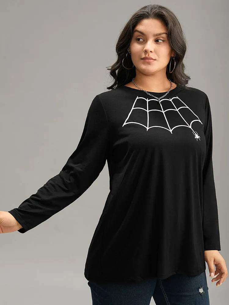 Halloween Spider Web Print Round Neck T-shirt sold by Bloomchic product image thumbnail 5