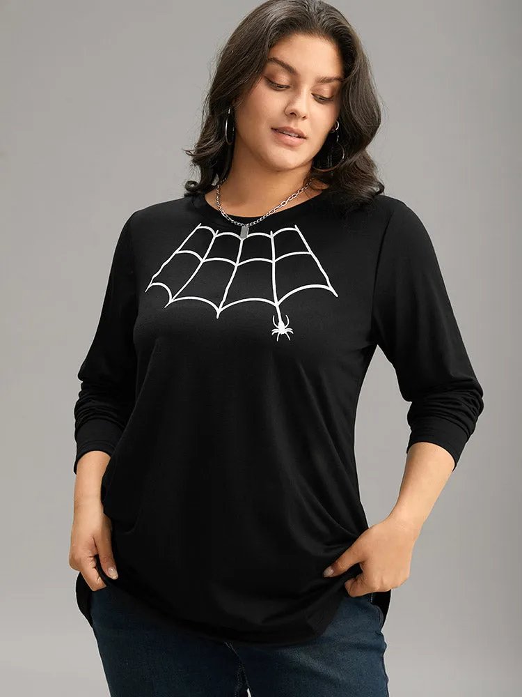 Halloween Spider Web Print Round Neck T-shirt sold by Bloomchic product image thumbnail 3