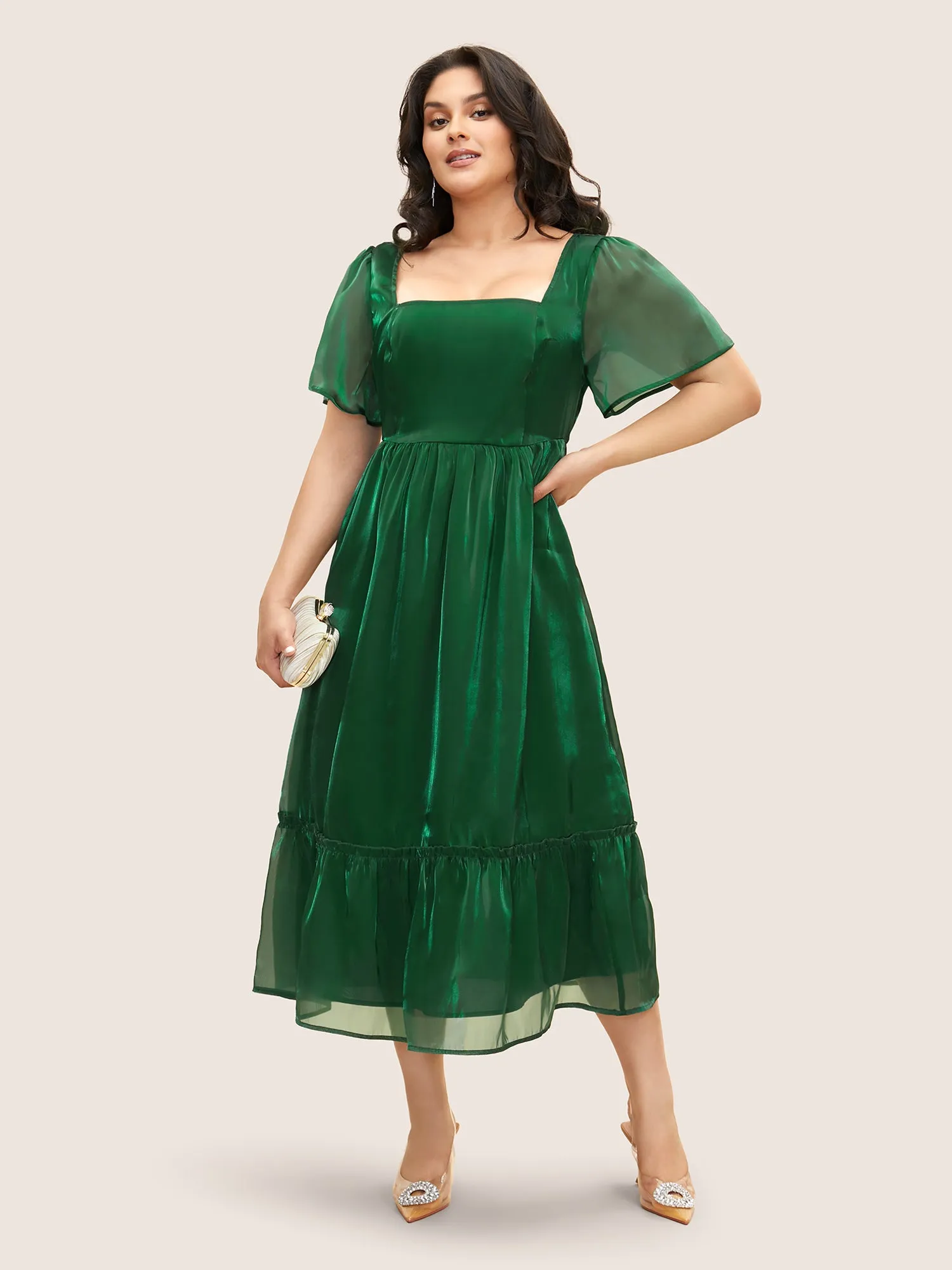 Organza Square Neck Ruffle Sleeve Midi Dress sold by Bloomchic product image thumbnail 2