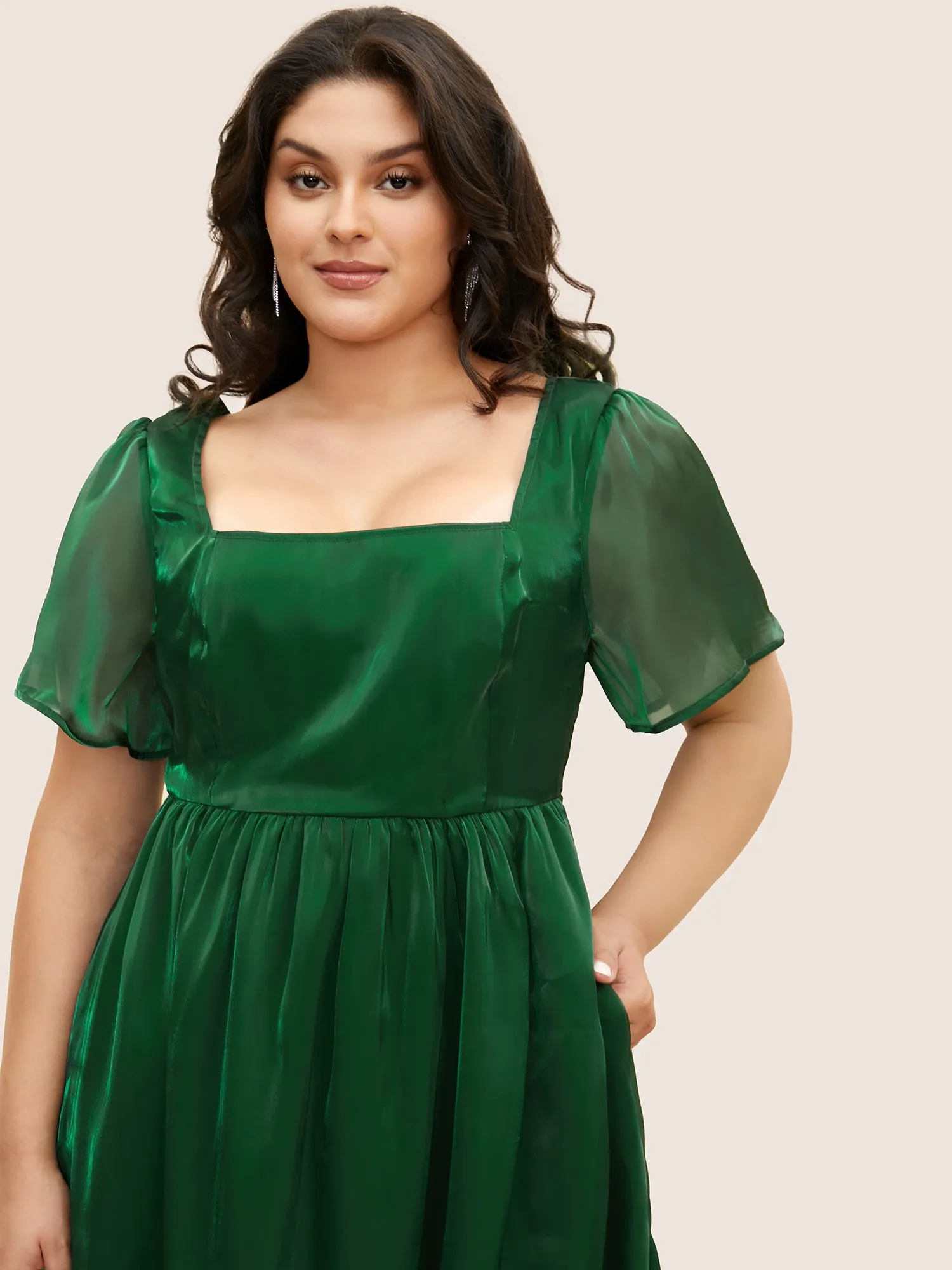 Organza Square Neck Ruffle Sleeve Midi Dress sold by Bloomchic product image thumbnail 4