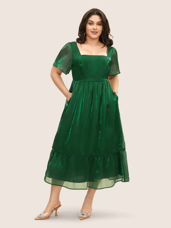 Organza Square Neck Ruffle Sleeve Midi Dress sold by Bloomchic