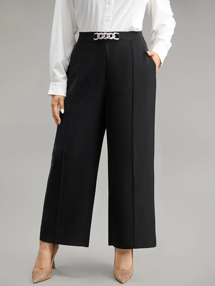 Metal Detail Pleated Wide Leg Pants sold by Bloomchic