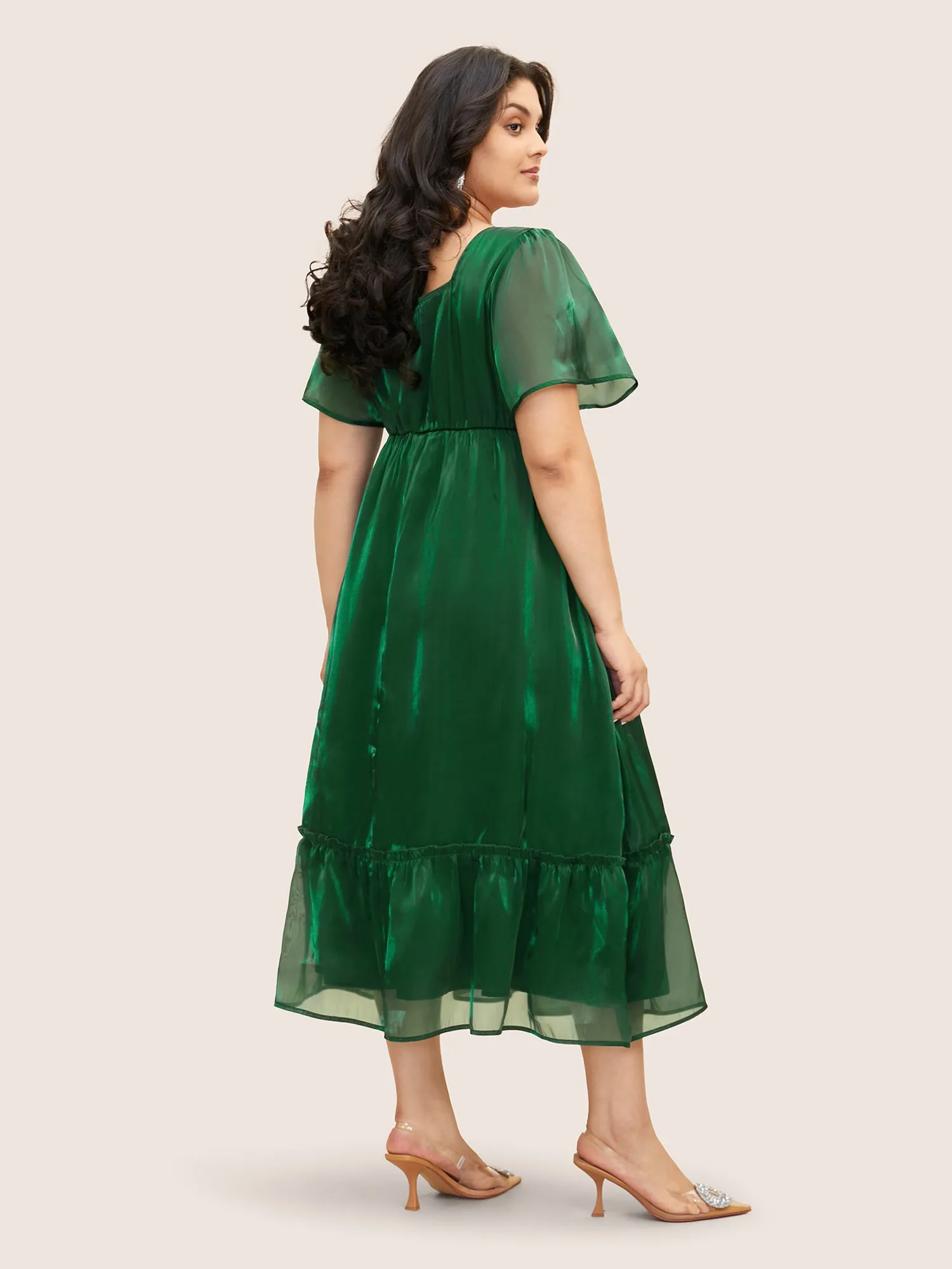 Organza Square Neck Ruffle Sleeve Midi Dress sold by Bloomchic product image thumbnail 3