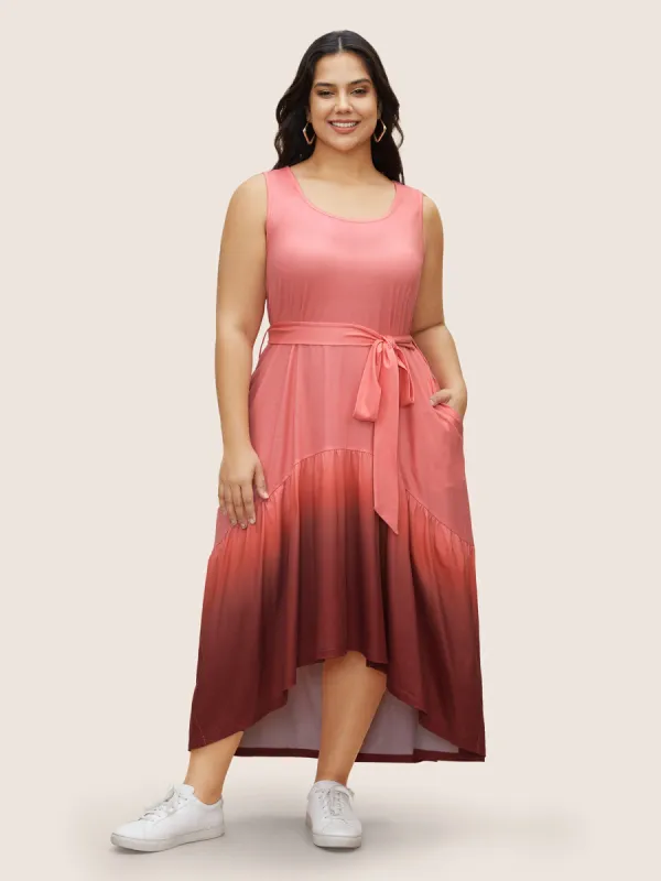Round Neck Ombre Belted Tank Dress sold by Bloomchic