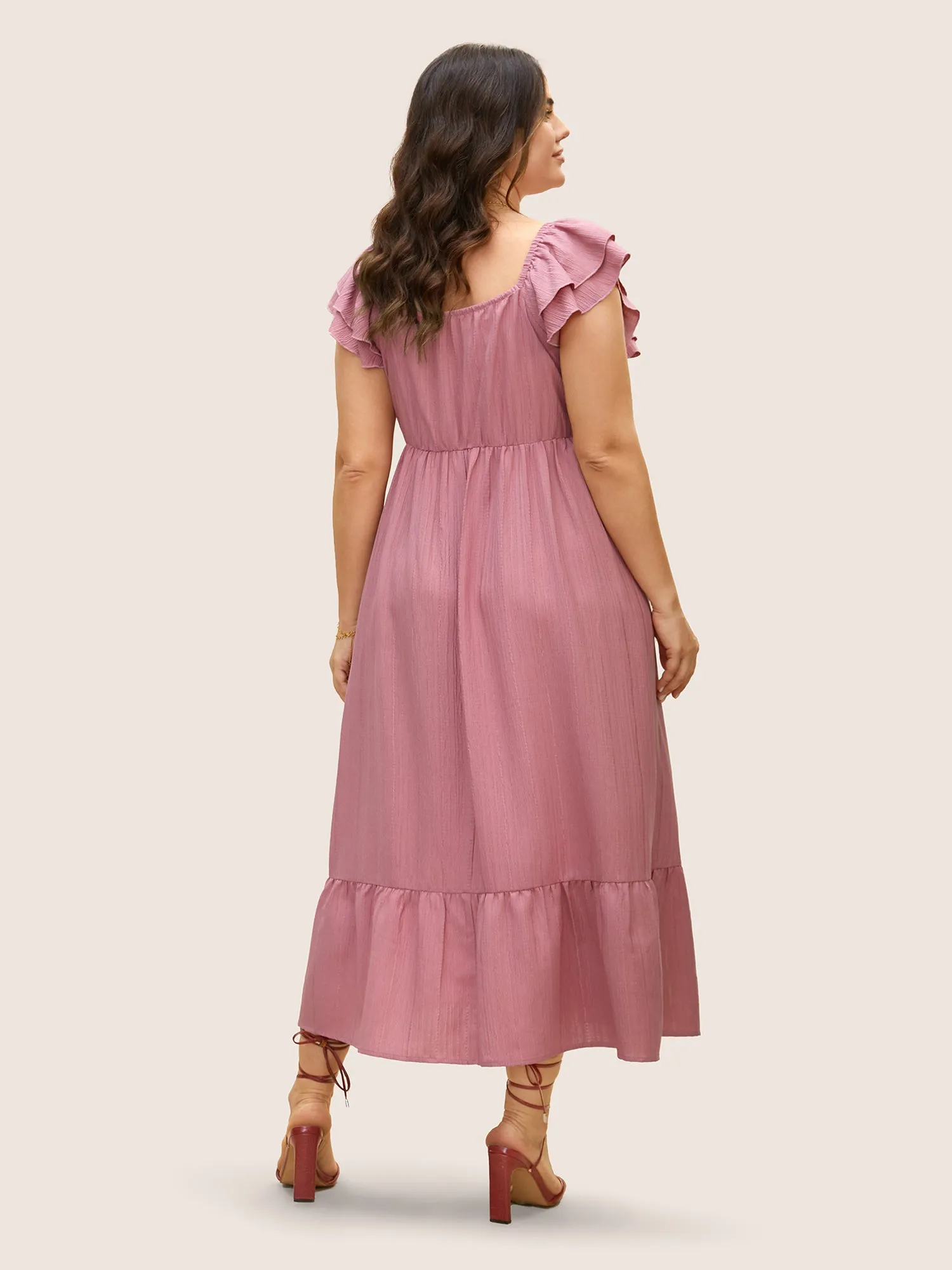 Plain Textured Tiered Ruffle Sleeve Dress sold by Bloomchic product image thumbnail 4